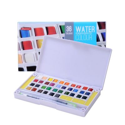 Superior Solid Watercolor Paint Set 36 Colors Travel Pigment Paints with Paintbrush for Students Art Supplies
