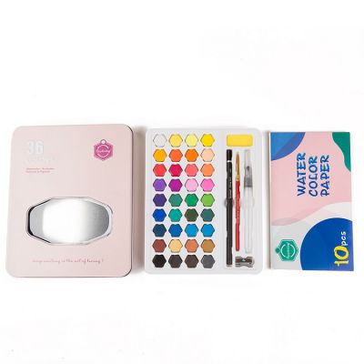 Keep Smiling 36colors pink Iron Box Water Color Painting School Hand-painted Portable Painting Set art supplies