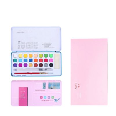Factory Direct 24 Colors water color paint set cake packaged into black metal box