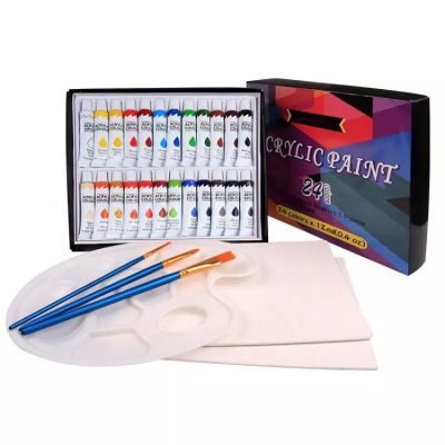 24 Colors Acrylic Paint Set With Paint Brushes&Palette&Drawing Board For Student And Kids paints Art Supplies