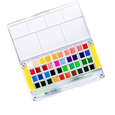 Superior 40 Solid Watercolor Painting Set With Paintbrush Bright Color Portable Watercolor Pigment For Students Outdoor