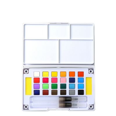 24 Colors Solid Watercolor Paint Set With Paint Brush Portable Water Color Pigment For School Students Beginner Art Supplies