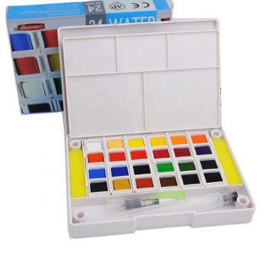 Superior Solid Watercolor Paint Set 24 Colors Travel Pigment Paints with Paintbrush for Students Art Supplies