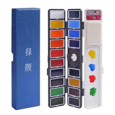 18 Assorted Colors Professional Travel Mini Portable Pocket Watercolor Paint Field Sketch Set for Artist, Kids & Adults