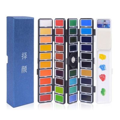 38 Assorted Colors Professional Travel Mini Portable Pocket Watercolor Paint Set for Artist Field Sketch Outdoor Painting