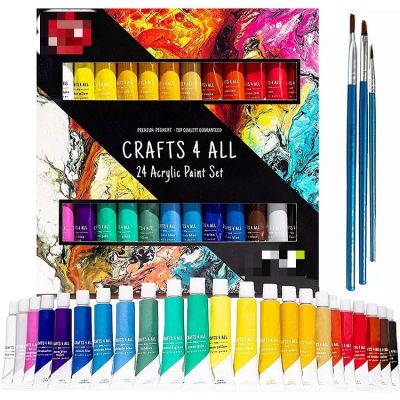 Amazon Hot 24 colors 12ml Artist DIY Craft Acrylic Paint Tube Set for Canvas, Wood, Ceramic, Fabric