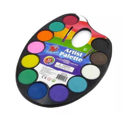 12 Colors Watercolor Cake Artist Paint Palette with Paint Brush Educational School Art Supplies for Kids