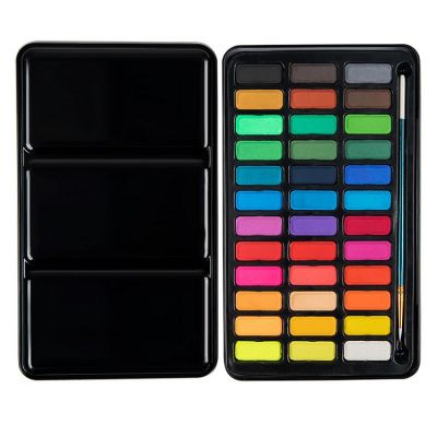 Superior 24/36/48 Gift logo Solid Watercolor Paints Pigment With Water Brush For Painting