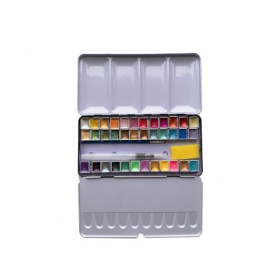 Solid pearlescent metallic watercolor paints 12/24/48 colors painting set metal box