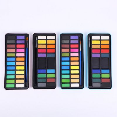 High Quality Tin Box Solid Pigment Watercolor with 1 PC brush Set, 30 Artist Solid Cake Watercolor Paint
