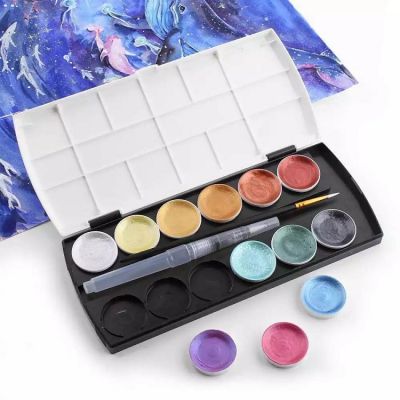 top Quality Rich Pigment Metallic and Neon and Fluorescent Watercolor Paint Set with Brush for for Artists Students Kids