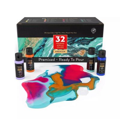 Amazon 32 colors 60ml 2 oz bottle Artist DIY Craft Pouring Acrylic Paint Tube Set for Canvas, Wood, Ceramic, Fabric