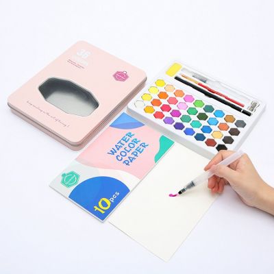 Wholesale 36 color solid watercolor iron box paint set portable watercolor student art supplies