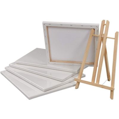 5 pack Stretched Canvas Frames 30*40cm 30*30cm 1Wooden easel 40*22cm 100% Cotton Blank Canvas for Craft Painting Drawing