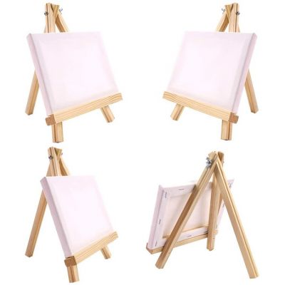 4 pcs 5*7 in Canvas Painting Set and 7*9 in Artist Easel Wooden Stand for Kids