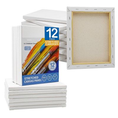 100% Cotton Stretched White Blank Canvas 8x10 Inch Bulk Pack of 12