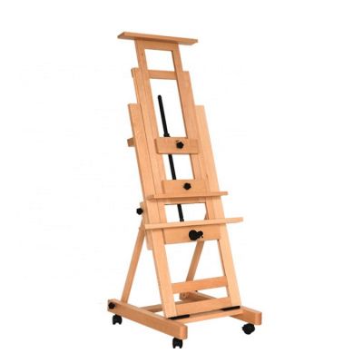 professional high quality art beech wood floor easel with casters and single rocker