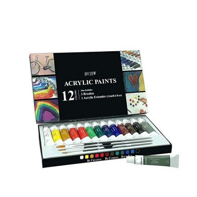 Art Supplies 12ML Acrylic Paint Set Plus 3 Paint Brush for Beginners, Students or Artists