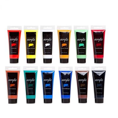 Professional 75ml pack of 12 acrylic grade painting kit for painting canvas ,clay, fabric, paper
