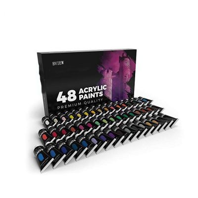 48 Colors Arts Acrylic Paint Set With One canvas plastic palette and 3 pcs brushes