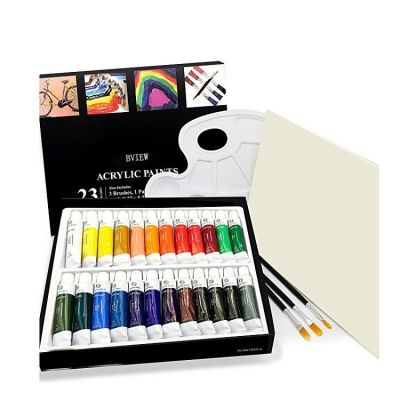 24 Tube Art Kit Arts Acrylic Paint Artist Set Includes Colorful Acrylic Paints, Brushes, Canvas, and Palette