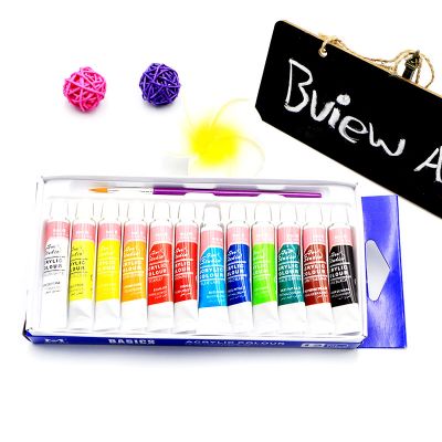 6 ML 12 Color Professional DIY Acrylic Paint Set With Hand Wall Painting Brush