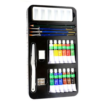 Quality Paint Start Kit 12 Vivid Colors 20 PCS Acrylic Colour Set With Paint Brushes Sharpener Etc