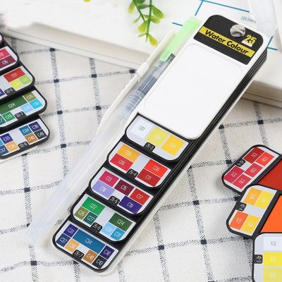 42 colors fan shape diy watercolor paint set with water brush pen