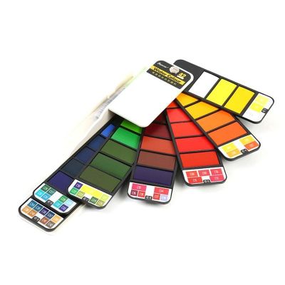 Fan-shaped Solid Watercolor Drawing Color Paint Pan Set For Artists Kid Student