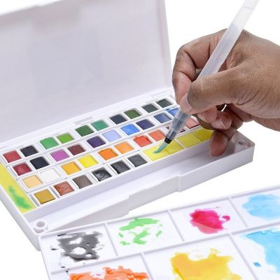 High quality watercolor cake paints set with palette and two brush
