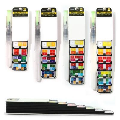 33 Colors Professional Artist Fan Shaped Solid Water Color Painting With Water Brush For Drawing