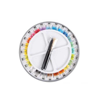 Metal Round Fine Painting Box Watercolour Palette Kit With Brush