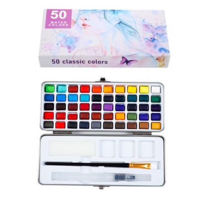 50 Assorted Pigment Colors with Water Brush in Gift Box Watercolor Paint Set for Kids Adults Beginners Artists