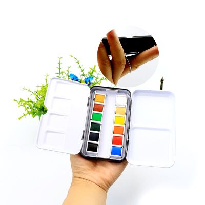 Convenient iron box packing 12 colors half pan non toxic watercolor artist quality