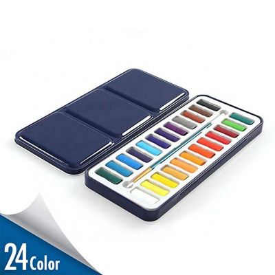 Hot Selling 24 Assorted Watercolor Cake Travel Set with Paint Brush