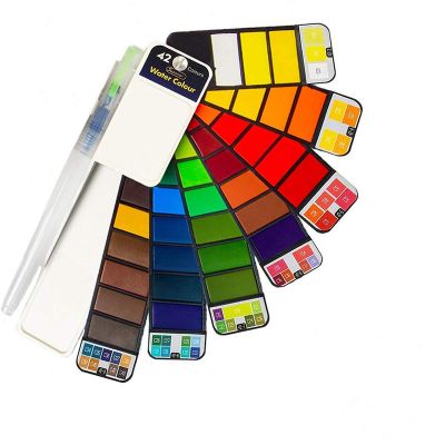 Amazon High Quality 42colors Mini Soild Watercolor Paints Kit For Artist Drawing With Brush Sponge