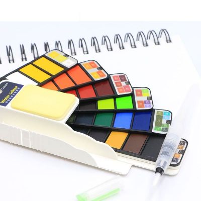 New Design 42 Pocket Bright Color Fan Shape Solid Watercolor Paint Set With Water Brush Pen For Painting