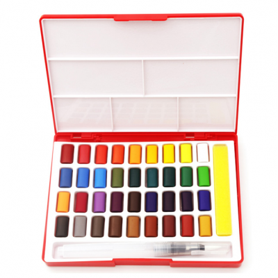 Faber Castell Artist 36 Colors Solid Watercolor Set With Dismountable Palette Paint Brush Sponge For Beginner Kids Painting