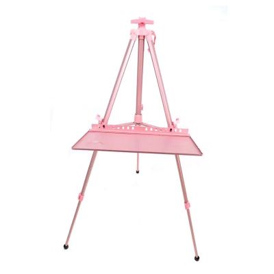 Artist Supply Pink Hand-operated Adjustable Aluminum Metal Easel for Drawing with Plate