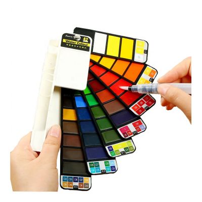 Professional 42 Colors Foldable Solid Watercolor Artist Paint Set With Water Brushes Sponges For Drawing Design