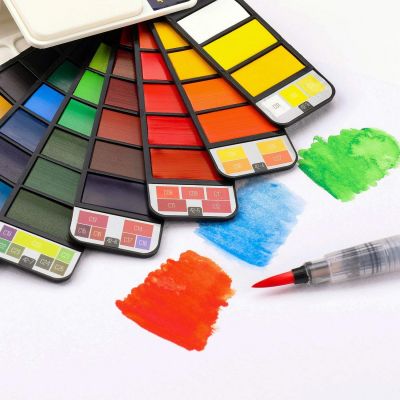 33 Colors Pocket Size And Easy To Carry Watercolour Paint Set With Brush Pen