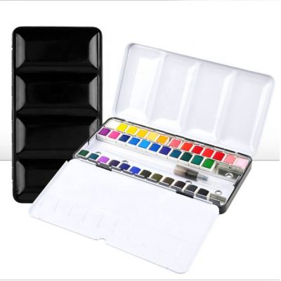 Professional 36 Vibrant Colors Non-toxic Solid Watercolor Paint Tin Box Set Dry Quickly With Paint Brush