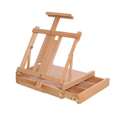 Premium Beechwood Portable Wooden Artist Desktop Drawer Case Table Easel For Tabletop Drawing Painting