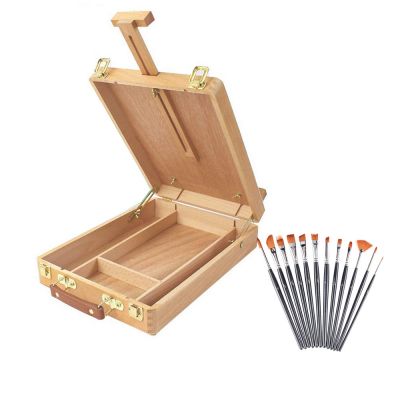 Premium Beechwood Adjustable Wood Tabletop Artist Desktop Storage Easel Case