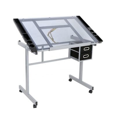 High Quality Transparent Glass Top Height Adjustable Drawing Table Drafting Table For School Home Furniture