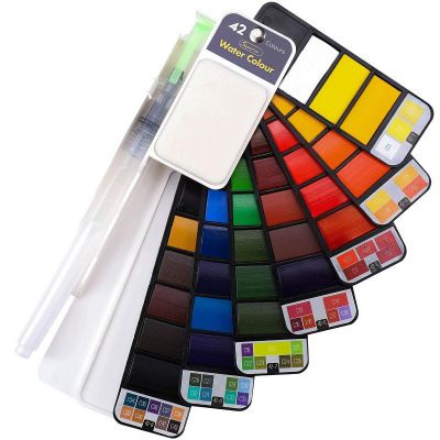 OEM 42 Colors Watercolor Paint Set Portable Foldable Watercolor Travel Set with Brush for Artist Kids Outdoor Painting