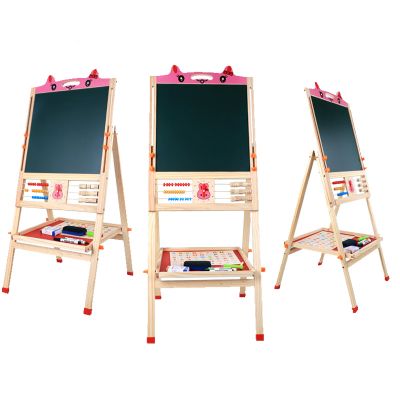 Display Double Side Painted Magnetic Drawing Flip Chart Easel In Wooden Frame and Stand For Kids