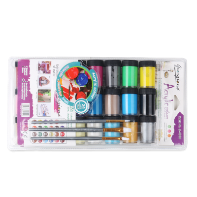 Factory direct sale high quality 25ml plastic tube acrylic paint set 24 pieces free 3 brushes