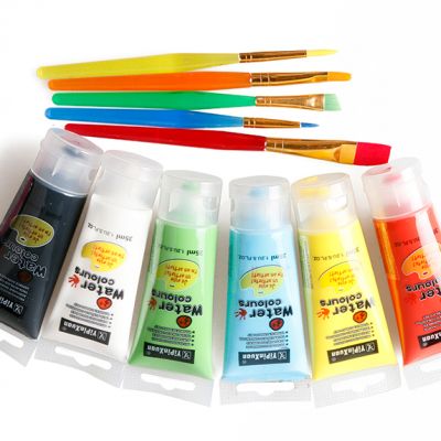 6 Colors 35 ml Watercolor Acrylic Paint For Artists With Plastic Paint Brush