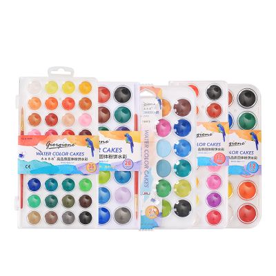 Amazon Hot Sale 36 Colors Solid Cake Watercolor Paint Set with Plastic Box and Free Brush